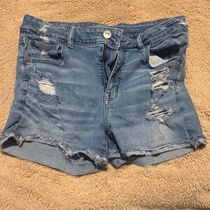 American Eagle Outfitters Light Blue Distressed Denim Jean Shorts